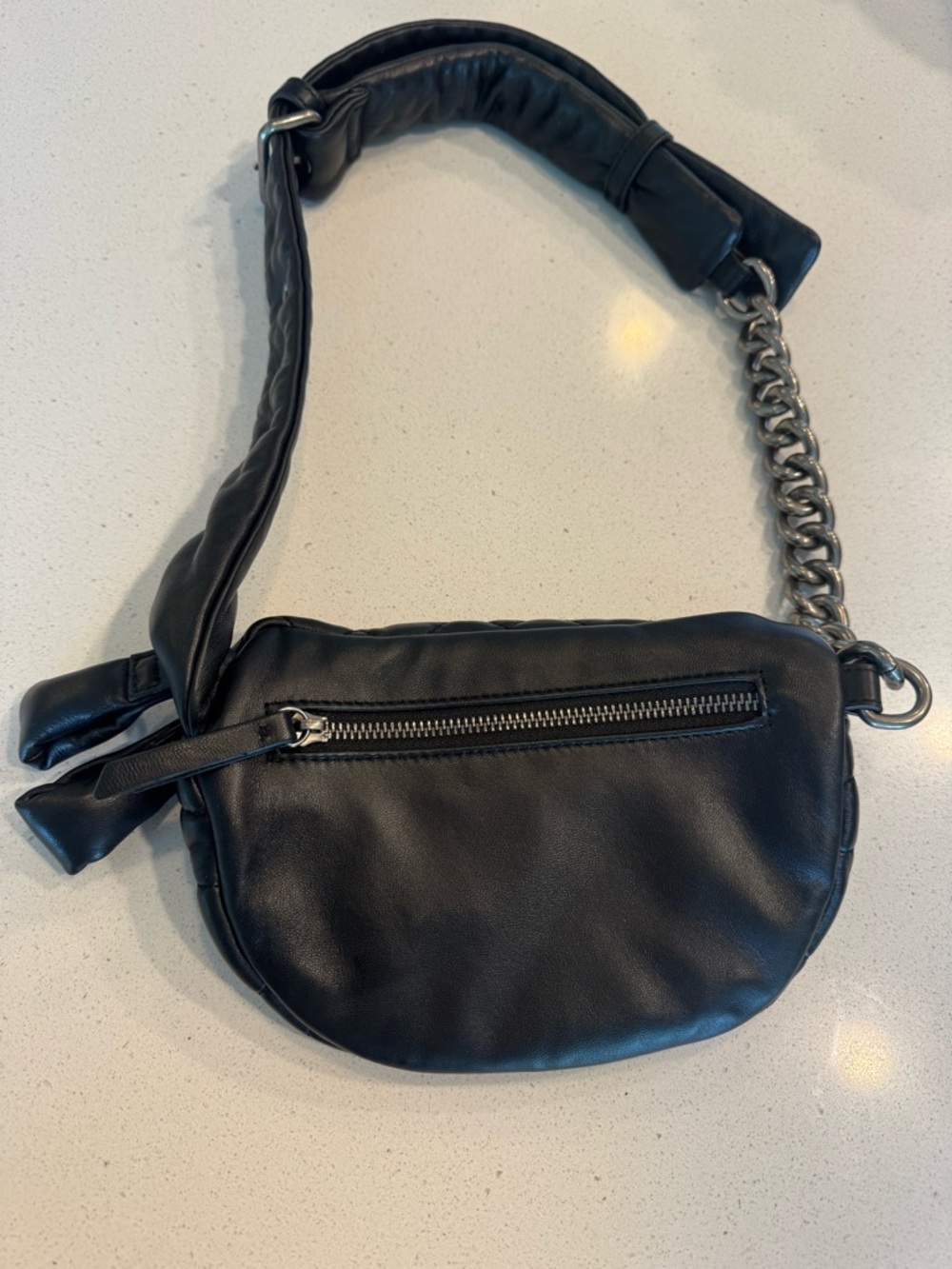 Kurt Geiger Black Quilted Leather Mini Belt Bag with Chain - Picture 2 of 3